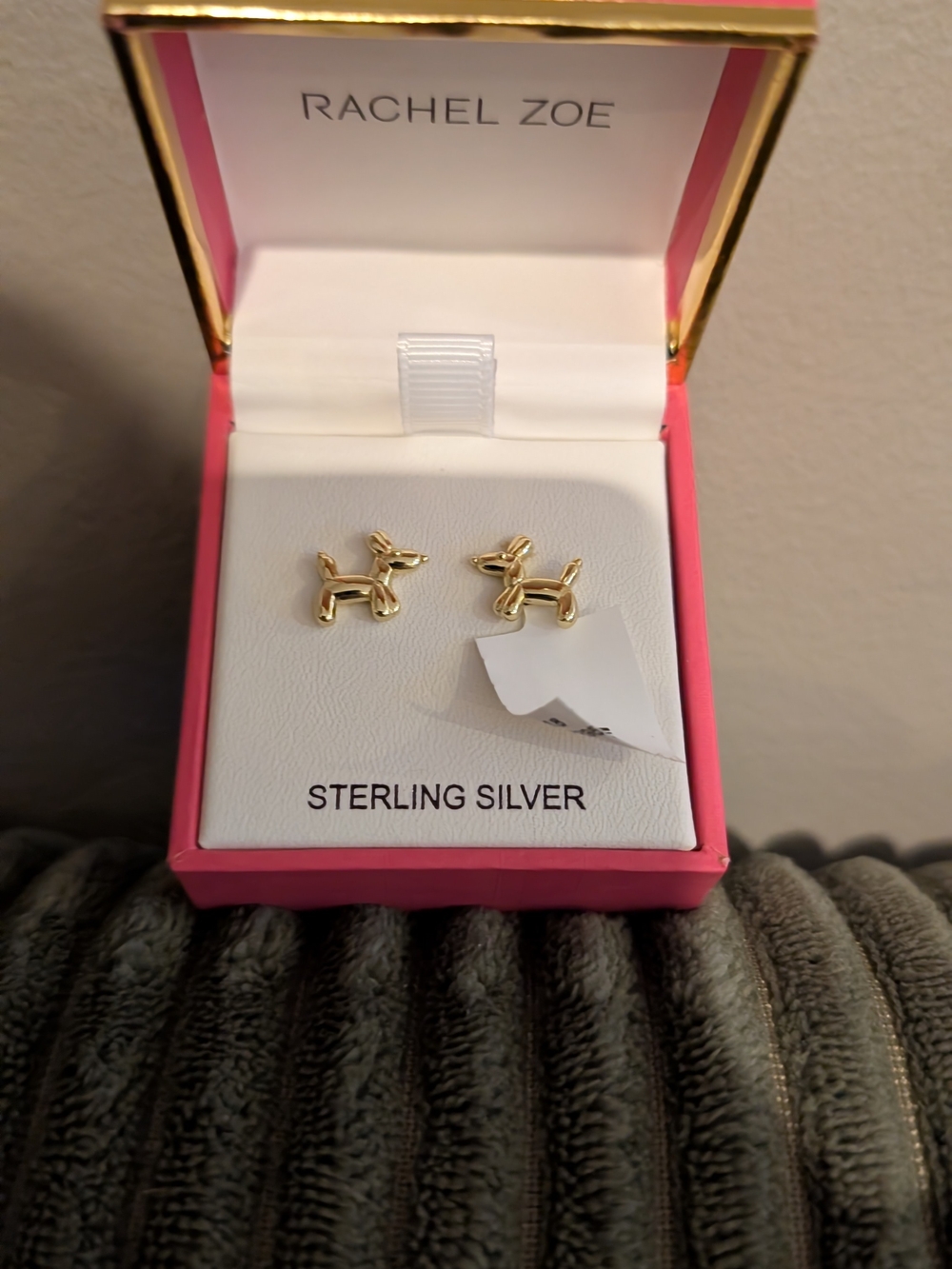 New Rachel Zoe Sterling Silver Gold Plated Balloon Dog Earrings Small 1/2"